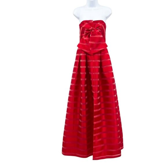 Sachin & Babi Reese Striped Bow Strapless Ball Gown Slit Maxi Dress Red Size 2 - Picture 3 of 11
